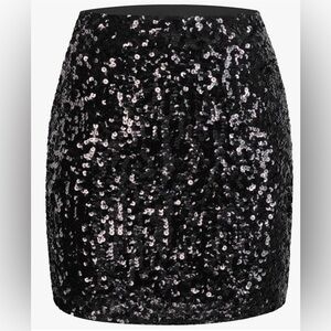 MANER Women's Sequin Skirt Sparkle Stretchy Bodycon Mini Skirts Party XL